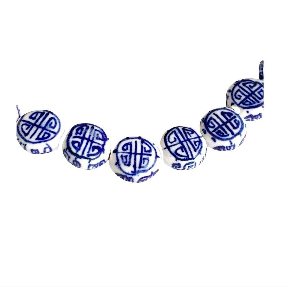 Vintage Chinese export character porcelain blue and white round bead‎ necklace. - Picture 4 of 5